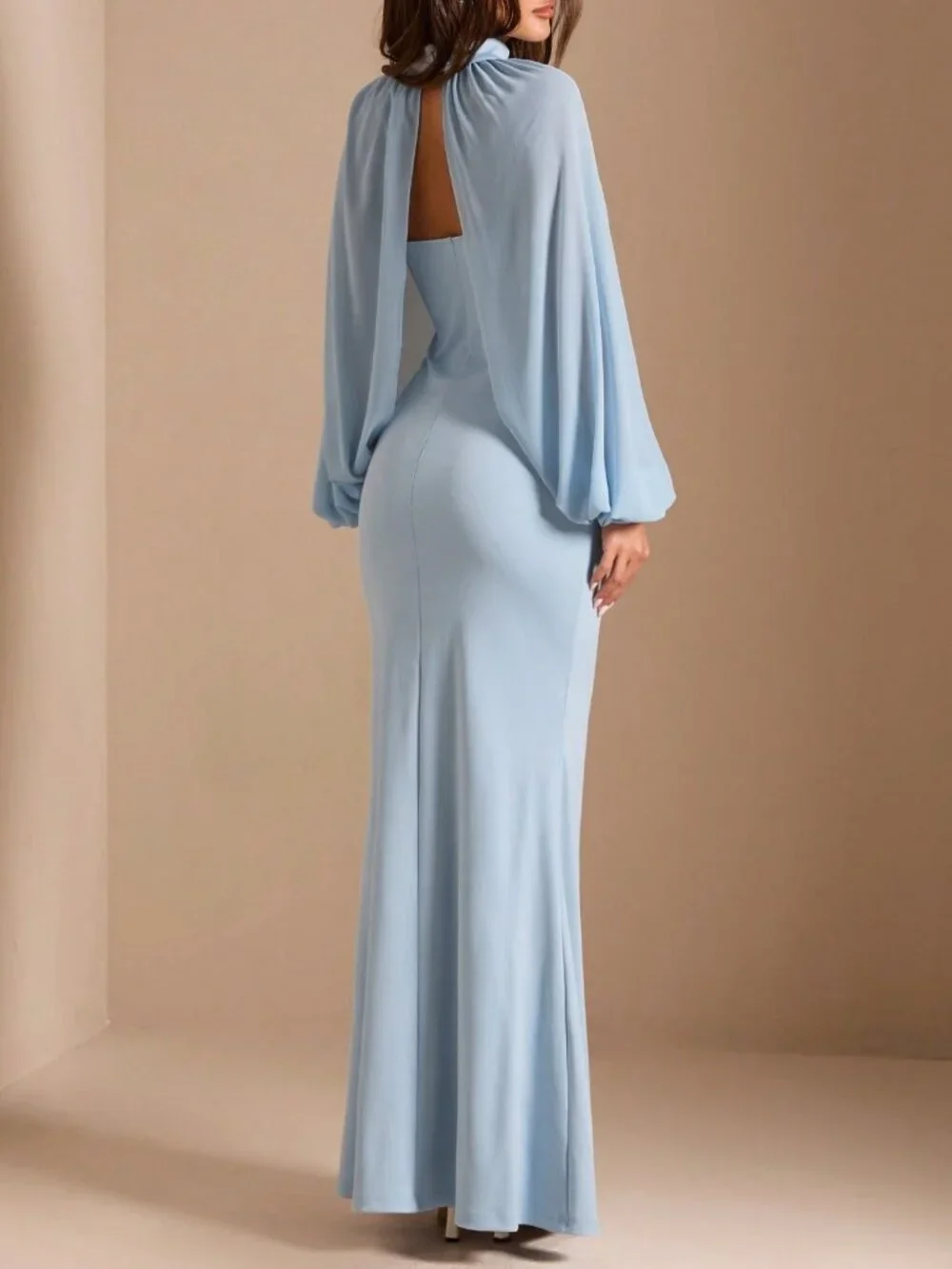 Blue Elegant Women's Slim Fit Mermaid Long Dress